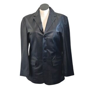 CITY JONES NEW YORK Mens Black Leather Blazer Sport Coat 40R